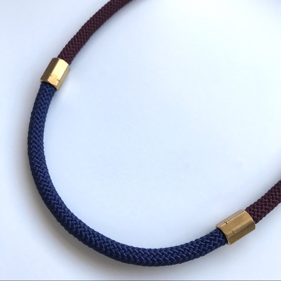 Burgundy + navy blue statement necklace with brass pieces - Picture 1 of 4